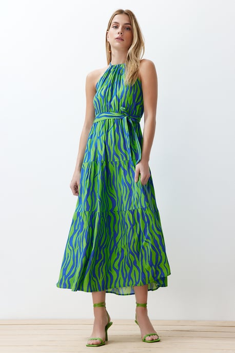 TRENDYOLMİLLA Dames Blauw Dierenprint Maxi Mouwloos Avond / Dagelijks Recht Jurken - Image 3
