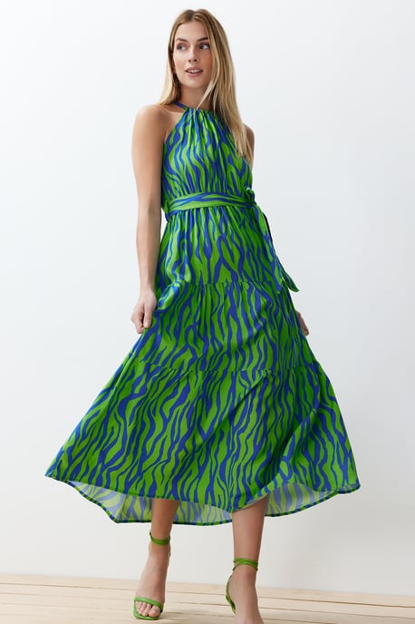 TRENDYOLMİLLA Dames Blauw Dierenprint Maxi Mouwloos Avond / Dagelijks Recht Jurken - Image 6
