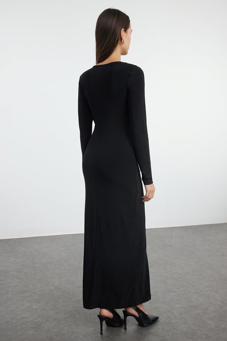 TRENDYOLMİLLA Dames Zwart Effen Maxi Lang Avond / Dagelijks Bodycon Jurken - Image 4