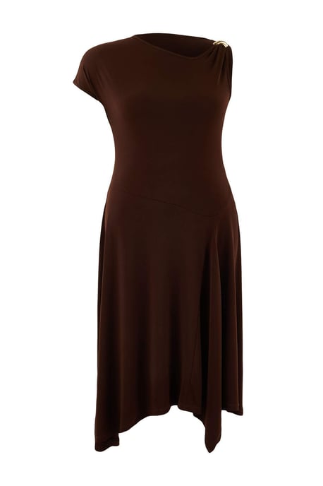Trendyol Curve Dam Brun Enfärgad Maxi Ärmlös Kväll / Vardag A-linje Plus size Klänning - Image 4