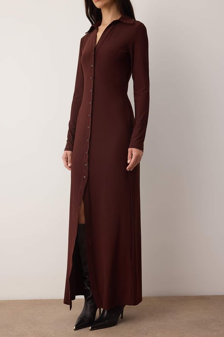 TRENDYOLMİLLA Women's Brown Plain Maxi Long Casual Bodycon Dresses - Image 2
