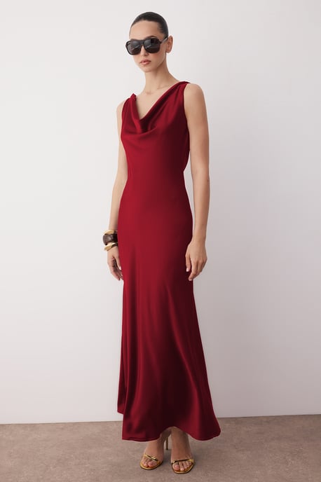 TRENDYOLMİLLA Dam Röd Enfärgad Maxi Ärmlös Elegant/Kväll A-linje Klänningar - Image 4