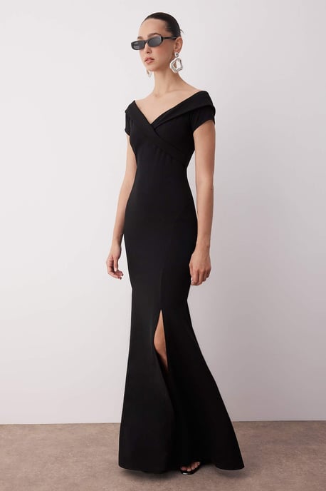 TRENDYOLMİLLA Dames Zwart Effen Maxi Kort Stijlvol/Avond Zeemeermin Avond & Gala Jurk - Image 1
