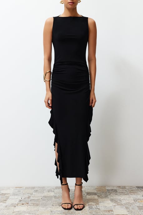 TRENDYOLMİLLA Dames Zwart Effen Maxi Mouwloos Avond / Dagelijks Bodycon Jurken - Image 3