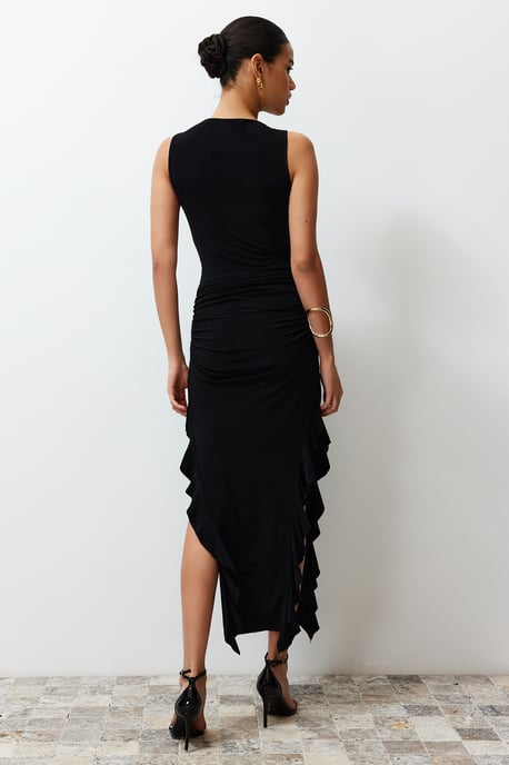 TRENDYOLMİLLA Dames Zwart Effen Maxi Mouwloos Avond / Dagelijks Bodycon Jurken - Image 5