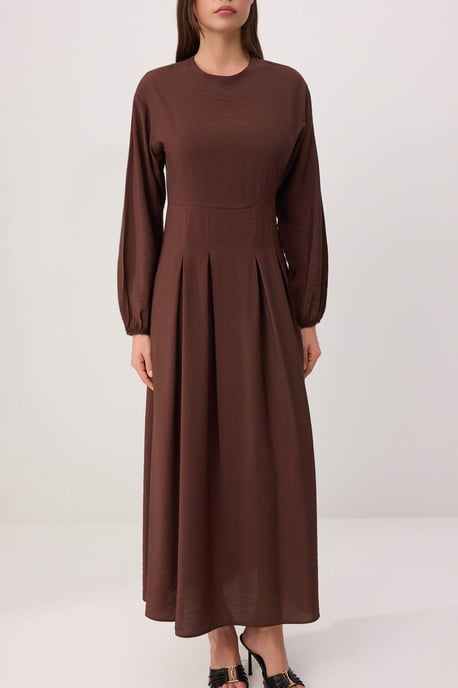 Trendyol Modest Dames Bruin Effen Maxi Lang Skater Modest Jurken - Image 2