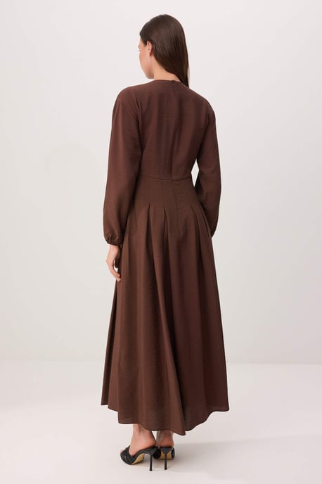 Trendyol Modest Dames Bruin Effen Maxi Lang Skater Modest Jurken - Image 3