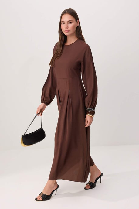Trendyol Modest Dames Bruin Effen Maxi Lang Skater Modest Jurken - Image 5