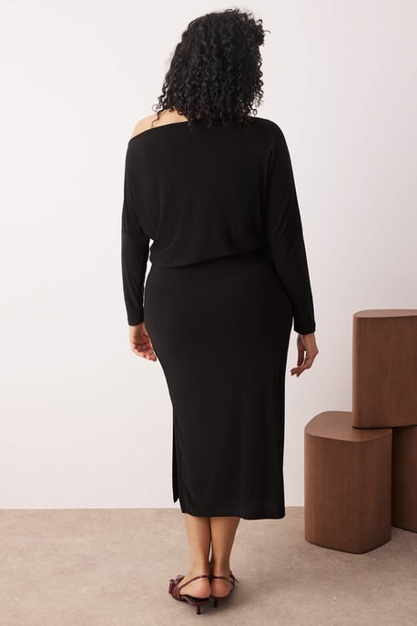 Trendyol Curve Dam Svart Enfärgad Maxi Lång Casual Bodycon Plus size Klänning - Image 3