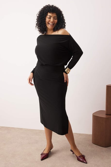 Trendyol Curve Dam Svart Enfärgad Maxi Lång Casual Bodycon Plus size Klänning - Image 4