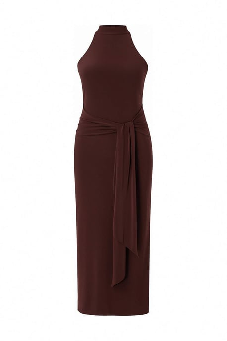 Trendyol Curve Dam Brun Enfärgad Maxi Ärmlös Casual Bodycon Plus size Klänning - Image 5