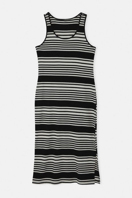 Trendyol Curve Dam Svart Randig Maxi Ärmlös Casual Rak Plus size Klänning - Image 3