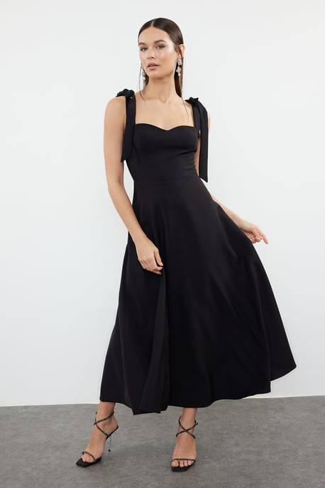 TRENDYOLMİLLA Dam Svart Enfärgad Maxi Ärmlös Elegant/Kväll Skater Klänningar - Image 5