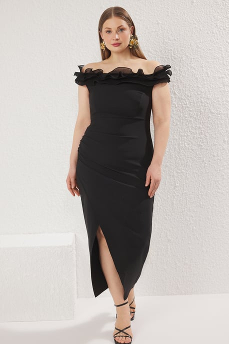 Trendyol Curve Dam Svart Enfärgad Maxi Ärmlös Elegant/Kväll A-linje Plus size Klänning - Image 5
