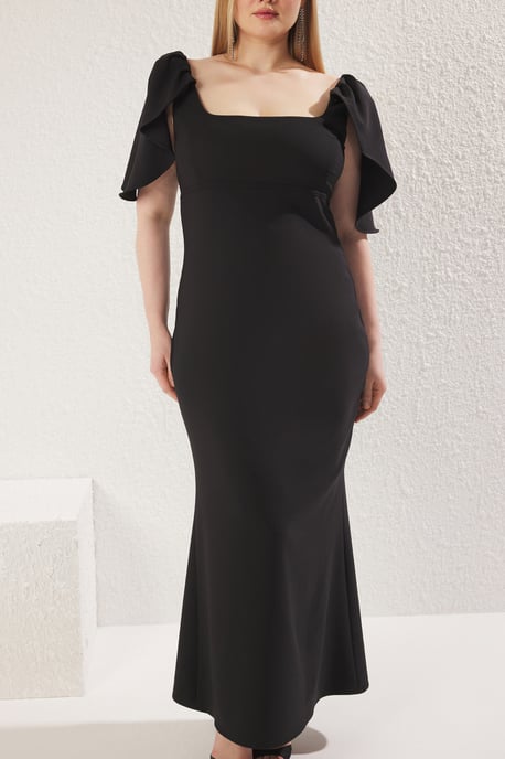 Trendyol Curve Dam Svart Enfärgad Maxi Kort Elegant/Kväll A-linje Plus size Klänning - Image 2