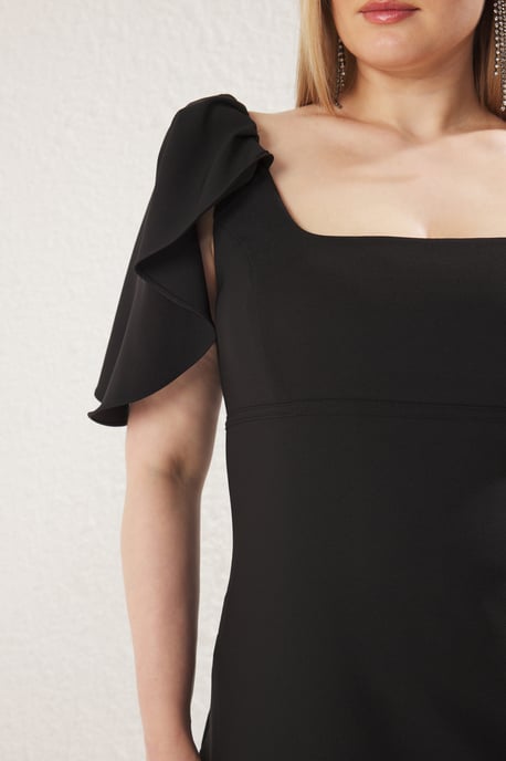 Trendyol Curve Dam Svart Enfärgad Maxi Kort Elegant/Kväll A-linje Plus size Klänning - Image 3