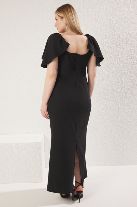 Trendyol Curve Dam Svart Enfärgad Maxi Kort Elegant/Kväll A-linje Plus size Klänning - Image 4