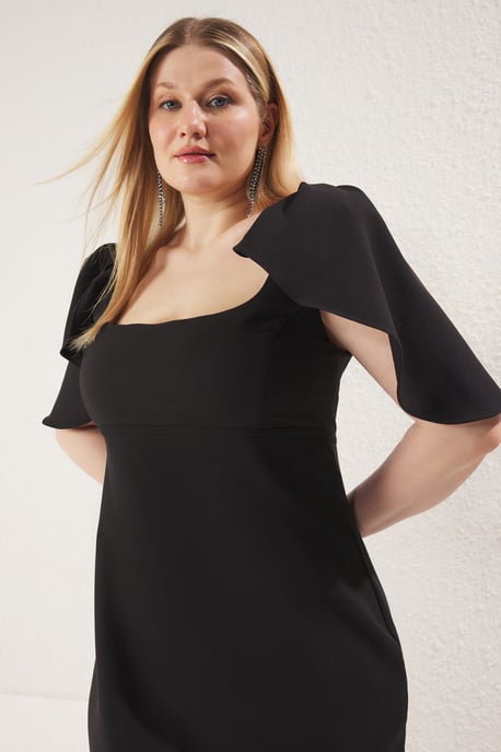Trendyol Curve Dam Svart Enfärgad Maxi Kort Elegant/Kväll A-linje Plus size Klänning - Image 6