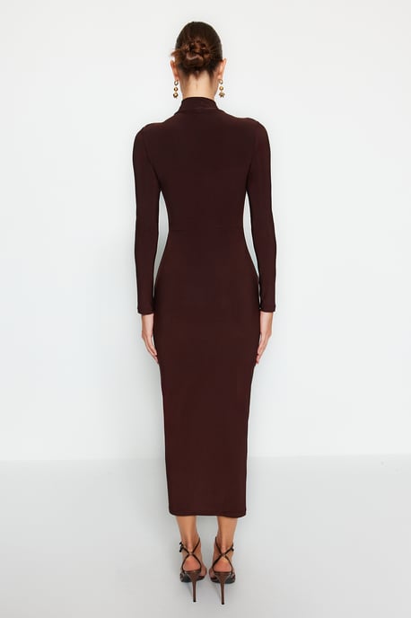 TRENDYOLMİLLA Dames Bruin Effen Maxi Lang Avond / Dagelijks Bodycon Jurken - Image 5