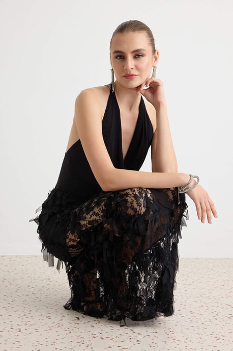 TRENDYOLMİLLA Dames Zwart Effen Maxi Mouwloos Recht Avond & Gala Jurk - Image 2