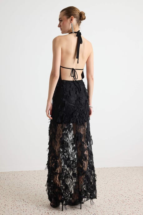 TRENDYOLMİLLA Dames Zwart Effen Maxi Mouwloos Recht Avond & Gala Jurk - Image 4