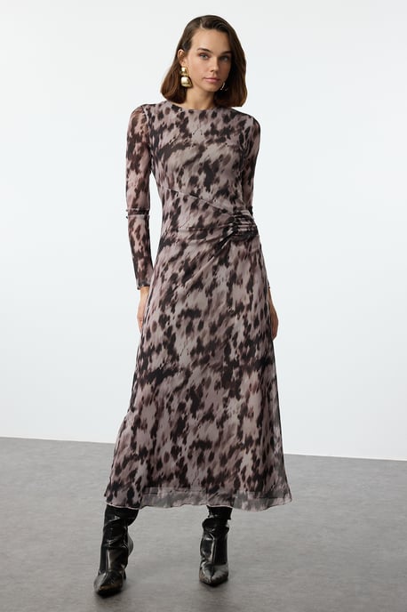 TRENDYOLMİLLA Dames Bruin Bloemen Maxi Lang Casual A-lijn Jurken - Image 1