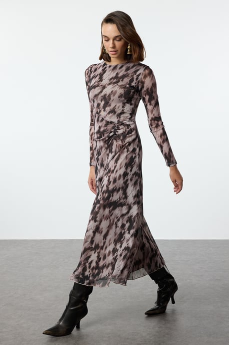 TRENDYOLMİLLA Dames Bruin Bloemen Maxi Lang Casual A-lijn Jurken - Image 6