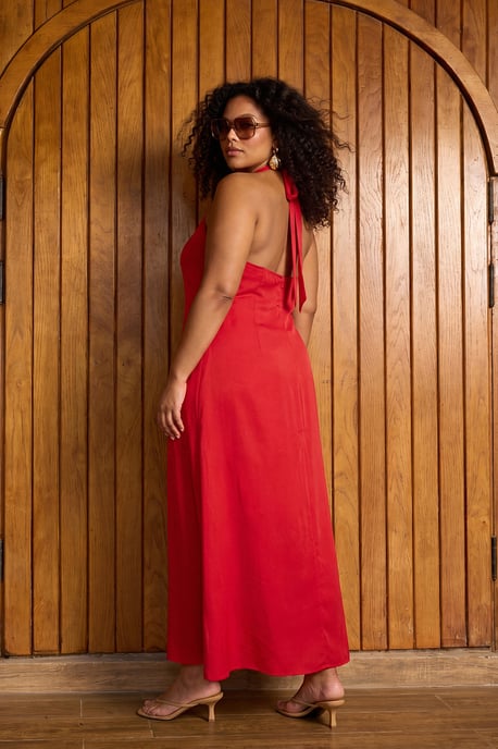 Trendyol Curve Dam Röd Prickig Maxi Ärmlös A-linje Plus size Klänning - Image 2