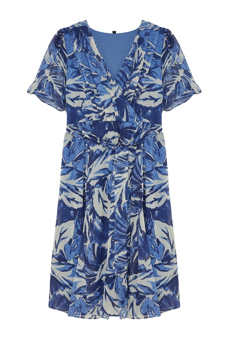 Trendyol Curve Dam Blå Blommig Maxi Kort Casual A-linje Plus size Klänning - Image 5