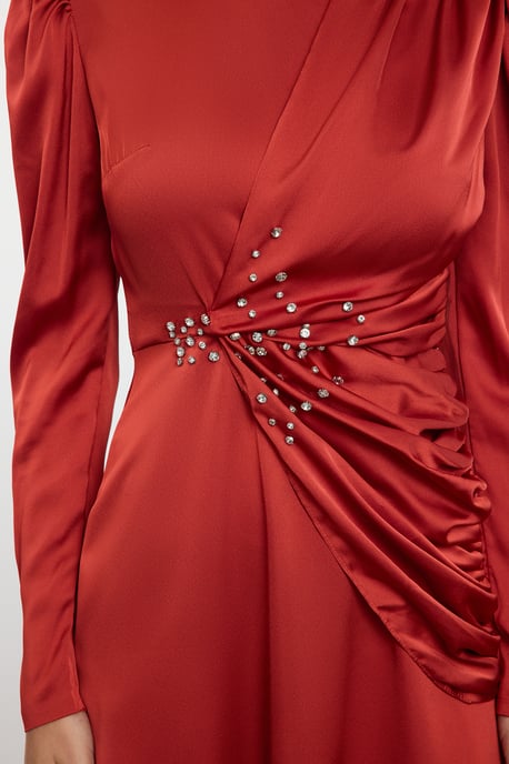 Trendyol Modest Women's Red Plain Maxi Long Stylish/Night Shift Modest Evening Dresses - Image 3