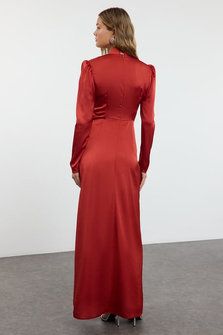 Trendyol Modest Women's Red Plain Maxi Long Stylish/Night Shift Modest Evening Dresses - Image 4