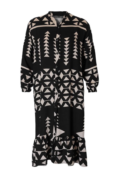 Trendyol Curve Dam Svart Geometriskt mönster Maxi Lång Casual Skjortklänning Plus size Klänning - Image 3