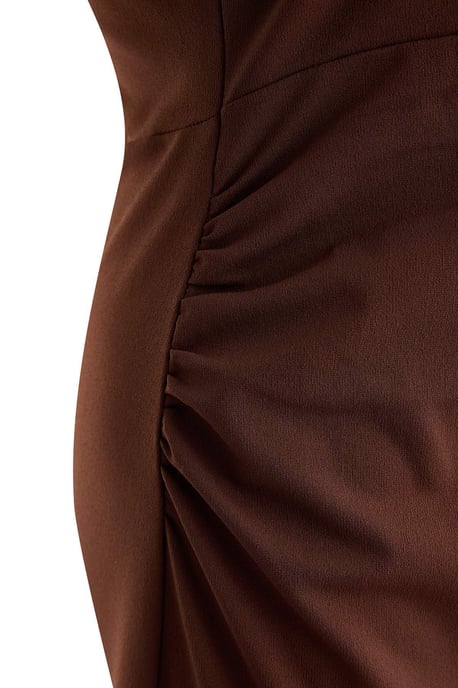 Trendyol Curve Dam Brun Enfärgad Maxi Ärmlös Bodycon Plus size Klänning - Image 5