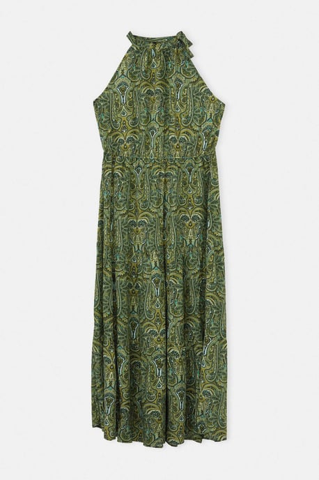 Trendyol Curve Dam Grön Paisley Maxi Ärmlös Casual A-linje Plus size Klänning - Image 4