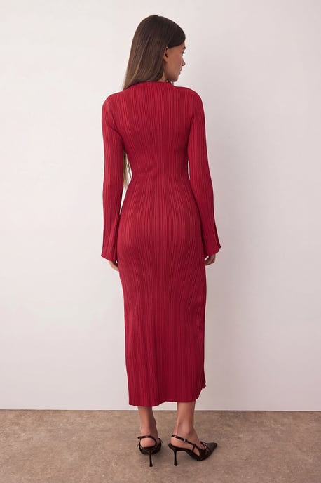 TRENDYOLMİLLA Women's Red Plain Maxi Long Casual Bodycon Dresses - Image 3