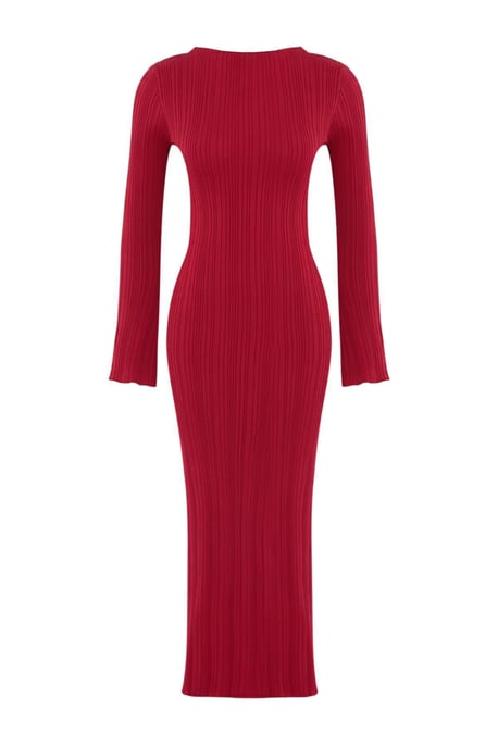 TRENDYOLMİLLA Women's Red Plain Maxi Long Casual Bodycon Dresses - Image 4