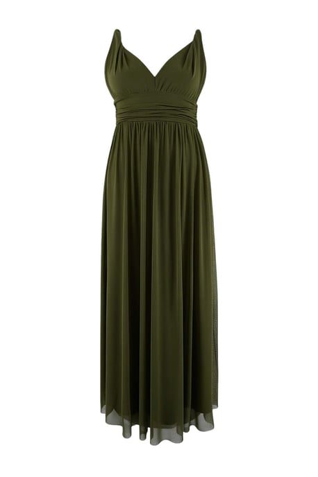 Trendyol Curve Dam Grön Enfärgad Maxi Ärmlös Examen / Bal A-linje Plus size Klänning - Image 3