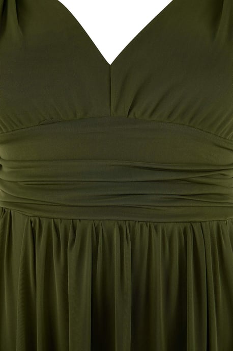 Trendyol Curve Dam Grön Enfärgad Maxi Ärmlös Examen / Bal A-linje Plus size Klänning - Image 4