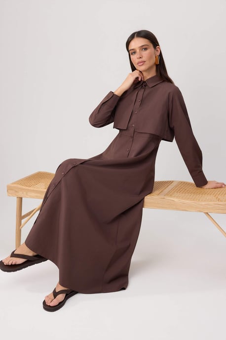 Trendyol Modest Women's Brown Plain Maxi Long Skater Modest Dresses - Image 1