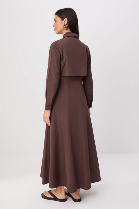 Trendyol Modest Women's Brown Plain Maxi Long Skater Modest Dresses - Image 3