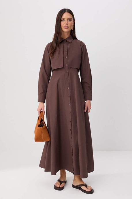Trendyol Modest Women's Brown Plain Maxi Long Skater Modest Dresses - Image 4