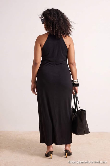 Trendyol Curve Dam Svart Enfärgad Maxi Ärmlös Casual Bodycon Plus size Klänning - Image 2