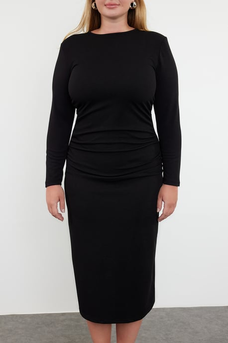 Trendyol Curve Dames Zwart Effen Maxi Lang Casual Recht Grote maten Jurk - Image 2