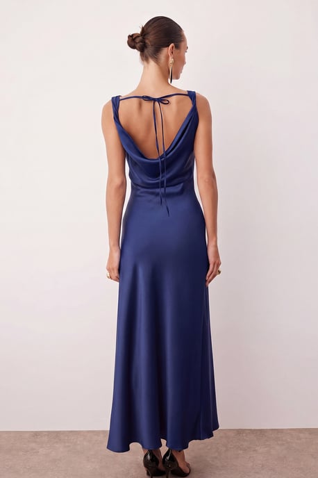 TRENDYOLMİLLA Dames Donkerblauw Effen Maxi Mouwloos Stijlvol/Avond A-lijn Jurken - Image 3