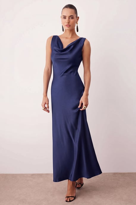 TRENDYOLMİLLA Dames Donkerblauw Effen Maxi Mouwloos Stijlvol/Avond A-lijn Jurken - Image 5