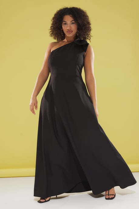 Trendyol Curve Dam Svart Enfärgad Maxi Ärmlös Elegant/Kväll A-linje Plus size Klänning - Image 1