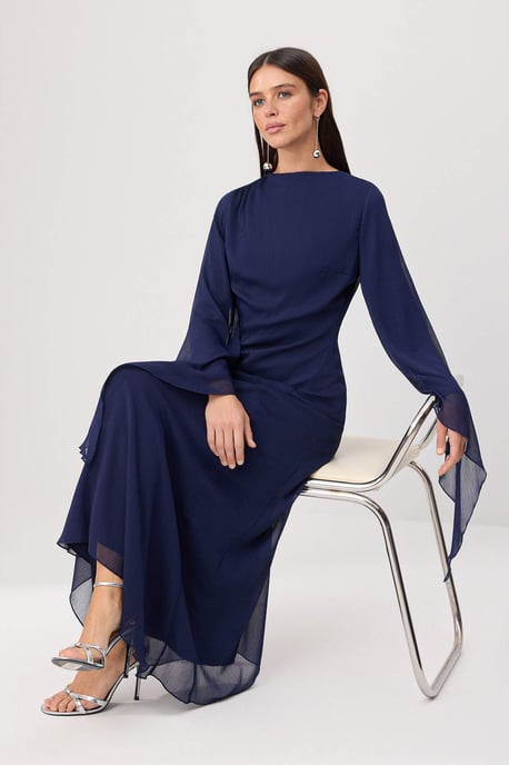 Trendyol Modest Dames Donkerblauw Effen Maxi Lang Stijlvol/Avond Recht Modest Jurken - Image 4