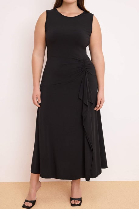 Trendyol Curve Dam Svart Enfärgad Maxi Ärmlös Casual A-linje Plus size Klänning - Image 3
