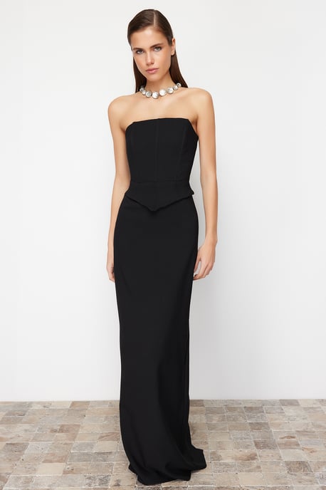 TRENDYOLMİLLA Women's Black Plain Maxi Sleeveless Graduation / Prom Shift Evening & Prom Dress - Image 1