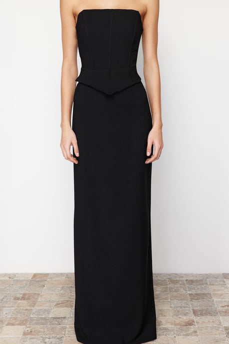 TRENDYOLMİLLA Women's Black Plain Maxi Sleeveless Graduation / Prom Shift Evening & Prom Dress - Image 3